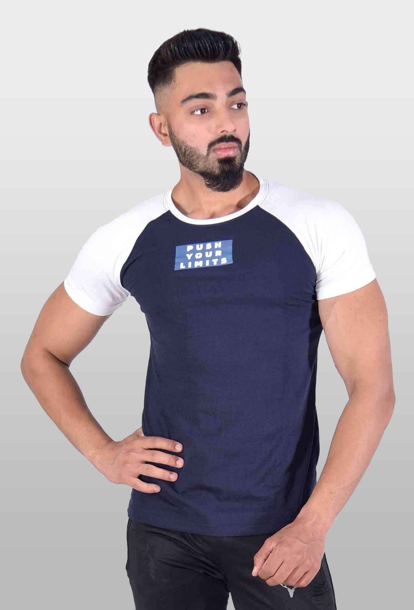 Hawk Raglan Tee (White & Navy Blue) - Stag Clothing