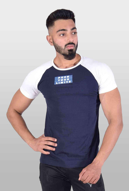 Hawk Raglan Tee (White & Navy Blue) - Stag Clothing